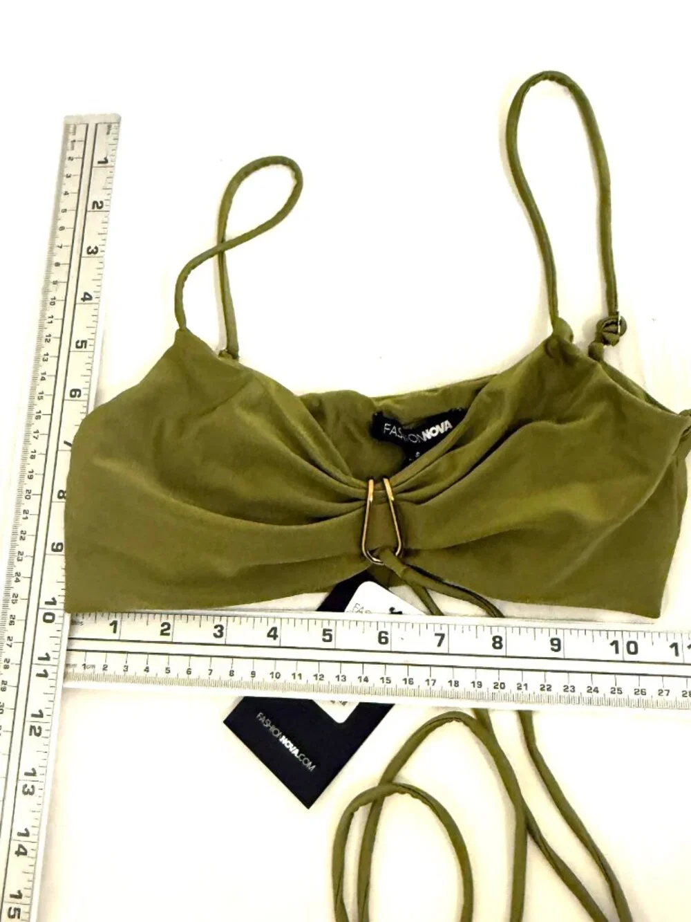 FASHION NOVA OLIVE GREEN RUCHED CROP TOP WIDE LEG KEYHOLE PANTS 2PC SET WOMENS S